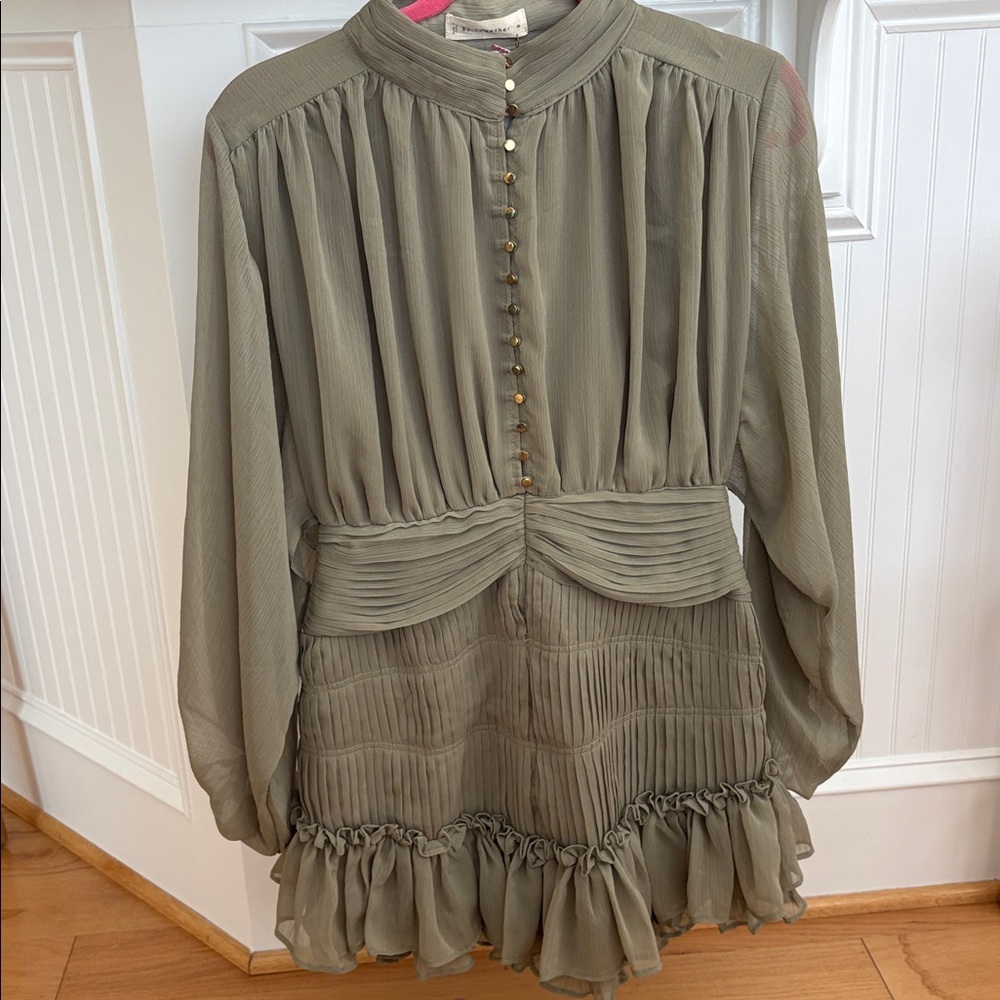 By Together $110 clothing button down fiddle dress ruffles olive green Medium M - Picture 16 of 17